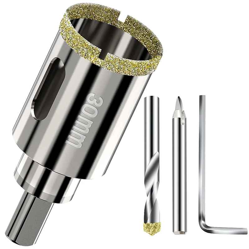 30mm Hole Saw Diamond Drill Bit with carbide Pilot Bit - Ideal Hole Cutter for Tile, Ceramic, Porcelain, Brick, Stone, Glass, Marble and Granite