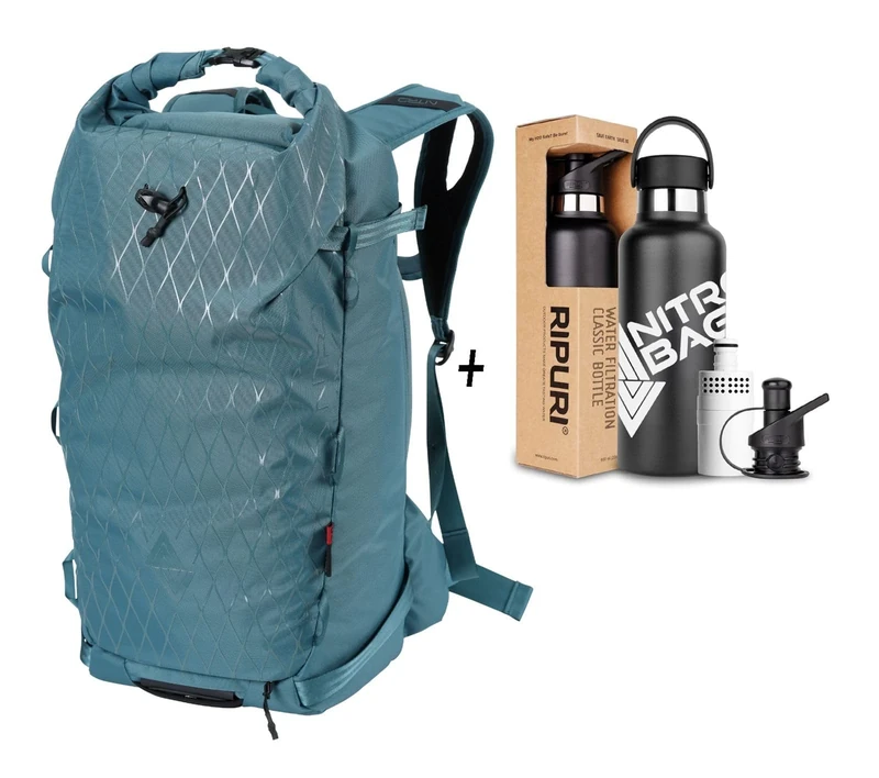 Nitro Snowboards, Splitback Set with Ripuri 600 ml Bottle & Filter, Splitboard Backpack, Touring Backpack, 30 L, Arctic