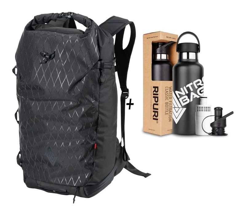 Nitro Snowboards, Splitback Set with Ripuri 600ml Bottle & Filter, Splitboard Backpack, Touring Backpack, 30L, Phantom