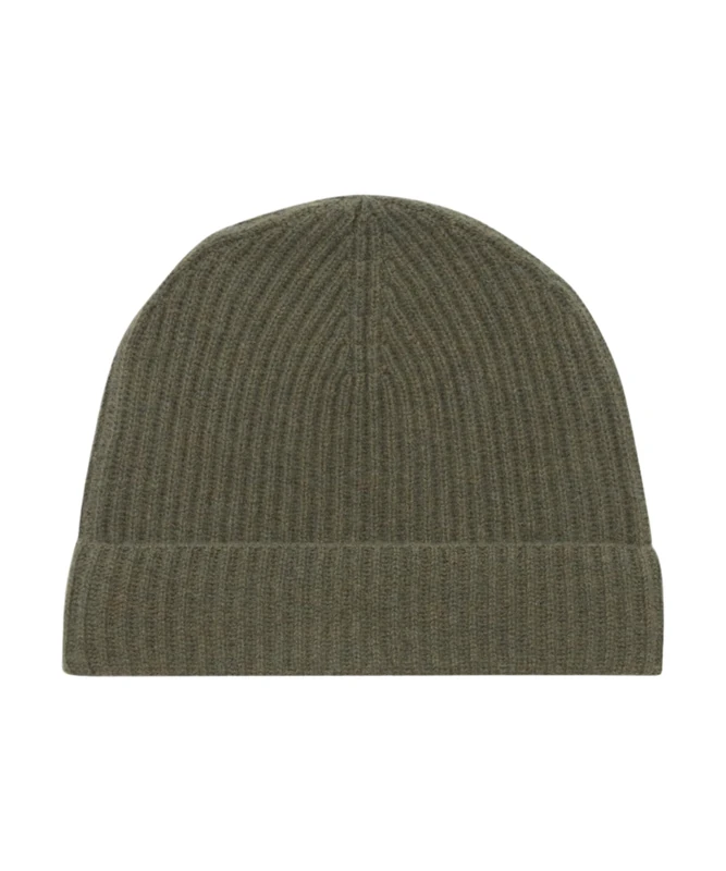 NAADAM Unisex's Signature Cashmere Ribbed Beanie Hat, Moss Green, One Size