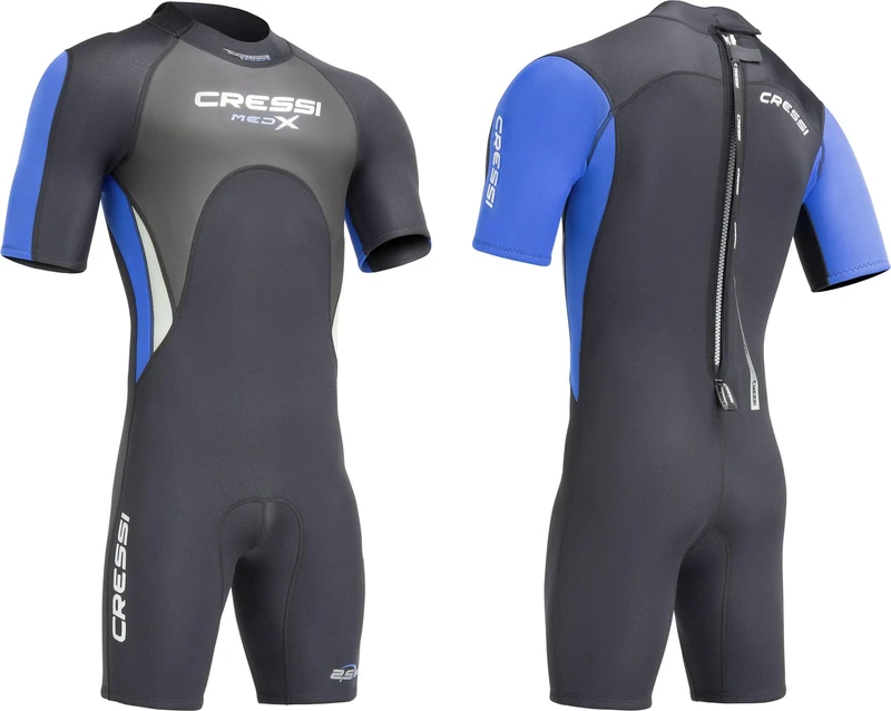 CRESSI Med X Man Shorty Wetsuit 2.5mm XXXXL/8 - Shorty Mens Wetsuit in 2.5mm High Stretch Double Lined Neoprene, Black/Blue/Silver, XXXXL/8