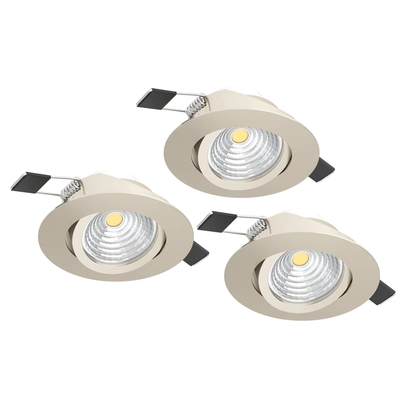 Eglo Set of 3 LED recessed spotlights Saliceto, dimmable Flat Round Ceiling Lights, Silver Aluminium, Warm White, Ø 8.8 cm