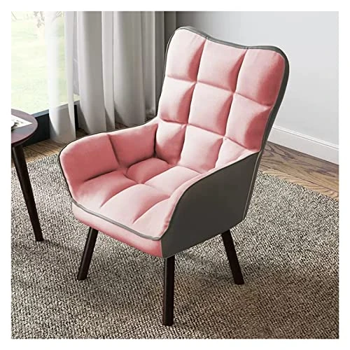 Armchair Living Room Chair Velvet Accent Chair with Footstool,Lounge Chair Leisure Sofa Chairs with Solid Wood Legs,Fabric Upholstered High Back Reading Chair (Color : Pink, Size : Without Ottoman)
