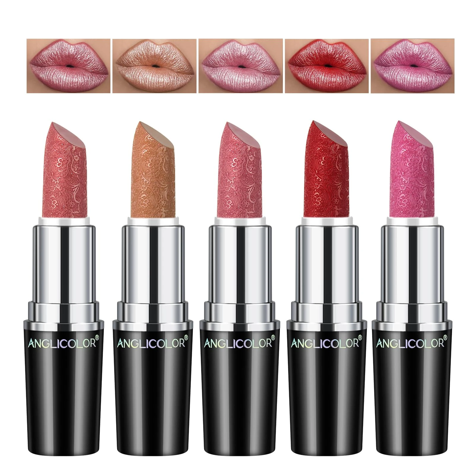 Angicolour Metallic Glitter Lipstick, Pink, Highly Pigmented, Long-Lasting Moisturising, Velvety Smooth Application, Creamy Sculpted Design (#B, 20g)