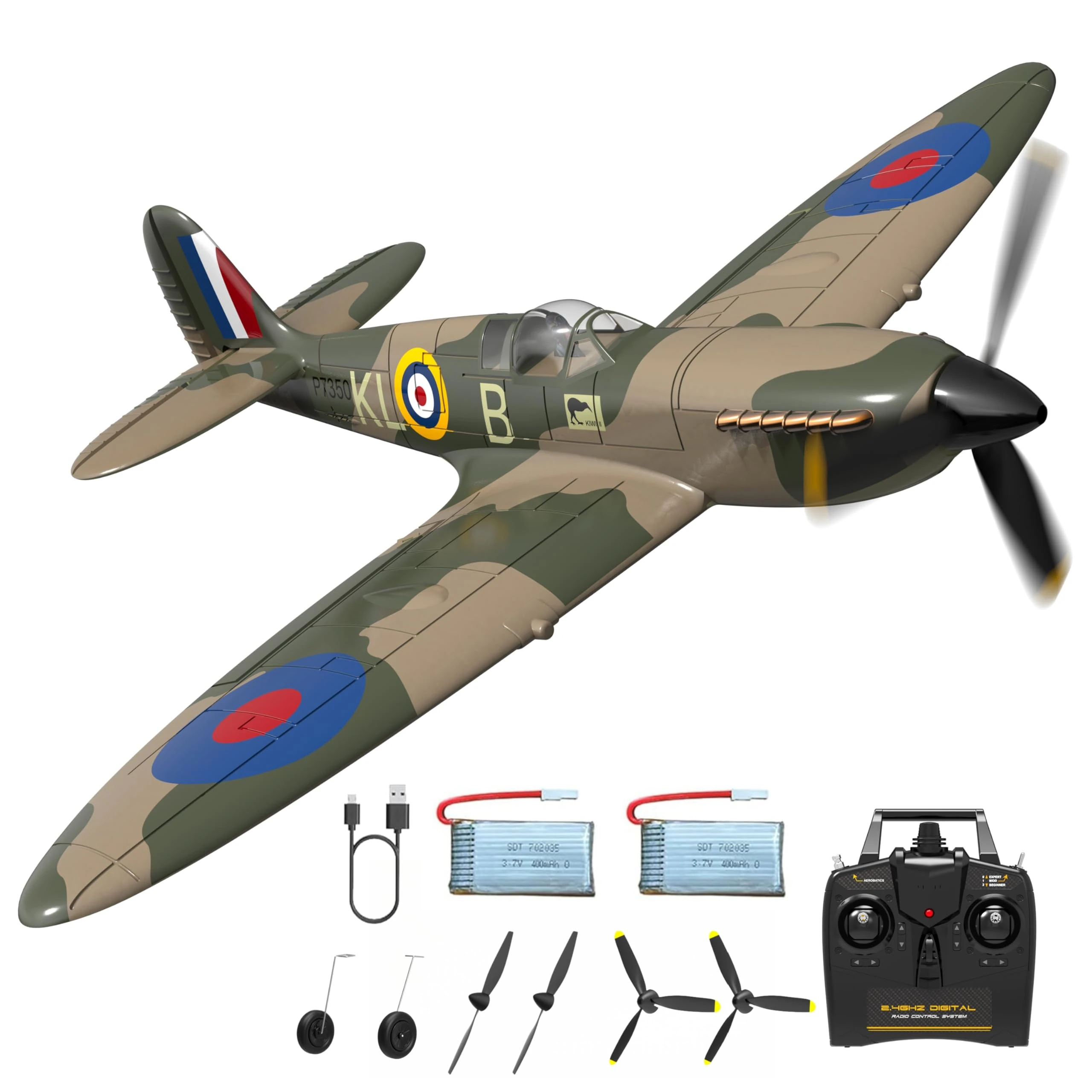 HBSAPKKA RC Plane 4CH Remote Control Airplane 2.4GHz Ready to Fly SPITFIRE RC Airplane with Xpilot Stabilization System & One Key Aerobatic for Adults Kids Beginners