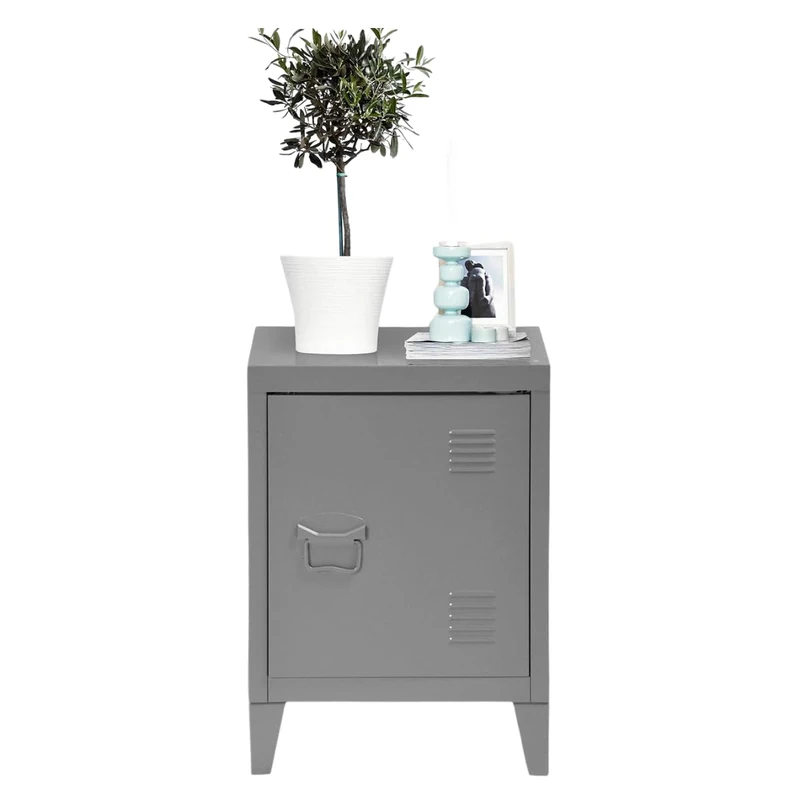 FurnitureR, Storage Unit, Small Filing Cabinet, Metal Cupboard with Flush Doors, 2 Compartments, Garage, Office, Grey, 30.5 x 40.5 x 57.5cm - Image 1