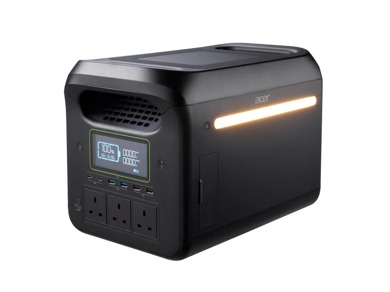 Acer 1800W Portable Power Station (1229Wh, LiFePO4 Battery, 2 Hour Charge, 12 AC+DC, Perfect for Camping, Remote Living, Backup Power)