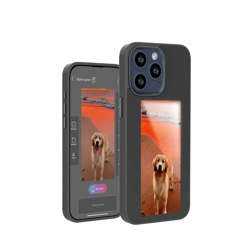 KSOPUERT Upgraded 4 Colors e Ink Screen Smart Phone Case DIY Picture/Photo/Image/Text Display Compatible with iPhone 16 Pro Max,NFC Transmission,Black - Image 1
