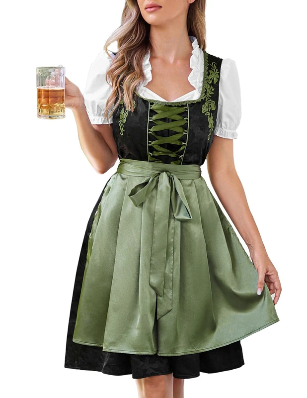 SCARLET DARKNESS Oktoberfest Costumes Women Bavarian Dirndl Dress with Apron and Blouse Olive Green XXL
