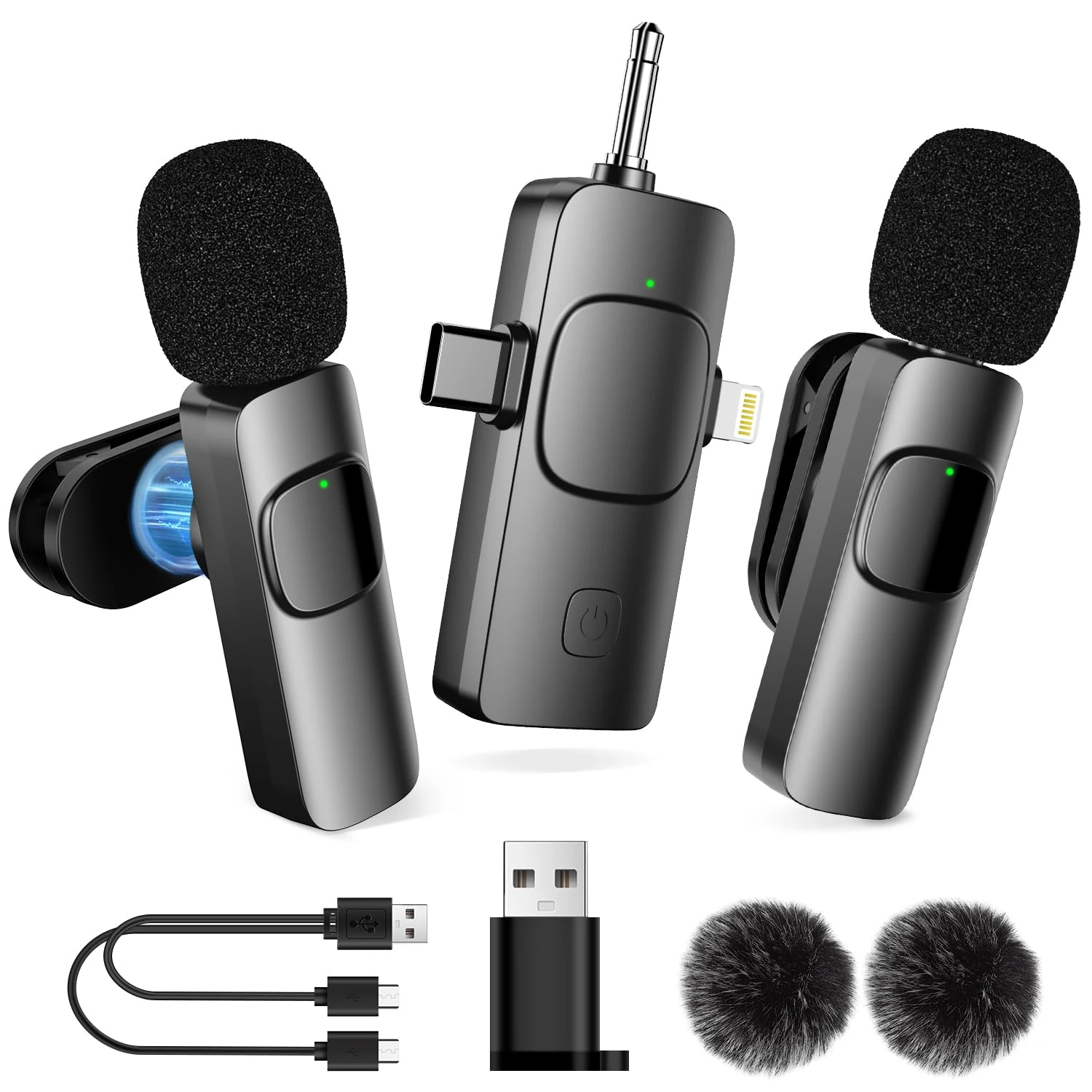 MULBEVD Wireless Lavalier Microphone for iPhone, Android, Camera and Computer, — 4 in 1 Mini Microphone with Noise Cancelling for Video Recording, Live Streaming, TikTok, Vlogging, and YouTube