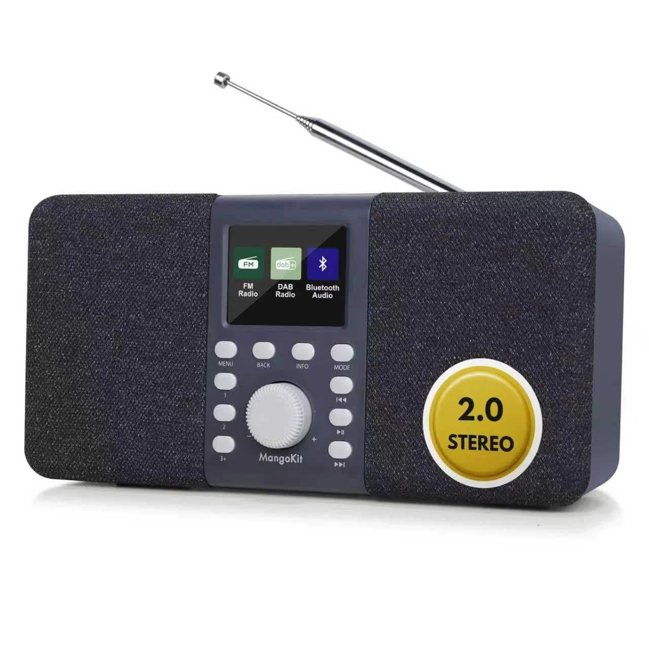 MangoKit MD5 Stereo DAB,DAB+ Digital Radios with Bluetooth,FM Kitchen Radio Mains and Battery Powered,Color Display,40 Preset Stations,Alarms &Clock,Snooze Timer,Headphone Port-Dark Grey