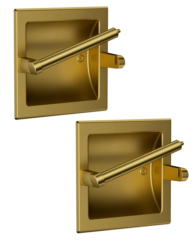 WZKALY Recessed Toilet Paper Holder 2 Pack Gold， in Wall Toilet Paper Holder Pivoting，Wall Mount Toilet Paper Roll Holder, Bathroom Shallow Gold Stainless Steel Tissue Holder
