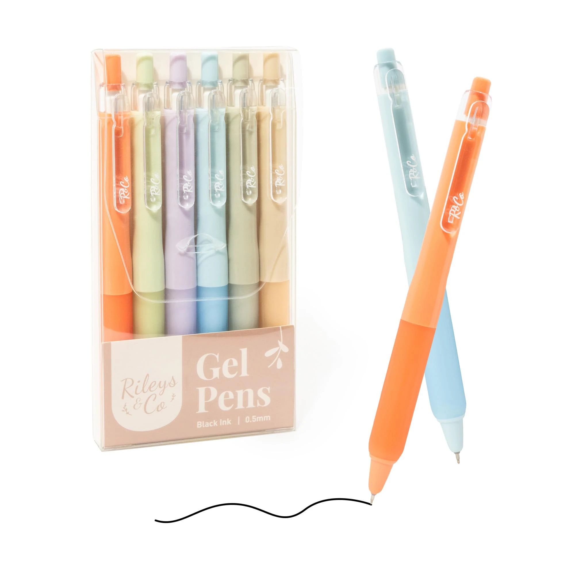 Rileys & Co. Aesthetic Gel Pens 6 Pack, Fine Point 0.5 mm Black Pens, Smudge Proof, Ideal for Writing, Journaling, Note-taking