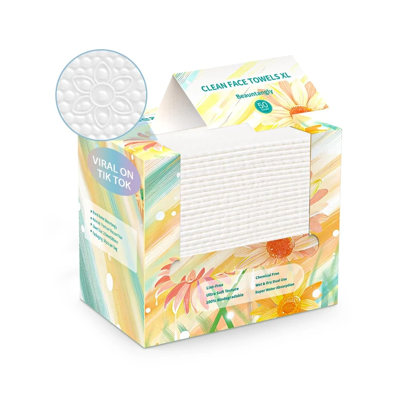 Beauntangly Face Towels - Ultra Soft Lint-Free Wipes, 50 Count