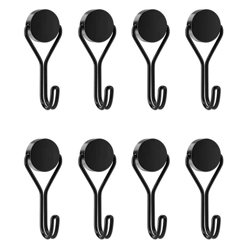 EUZUXU 8 Pack Magnetic Hooks, Black Magnet with Hooks Heavy Duty, for Hanging, for Cruise, Camping, Kitchen