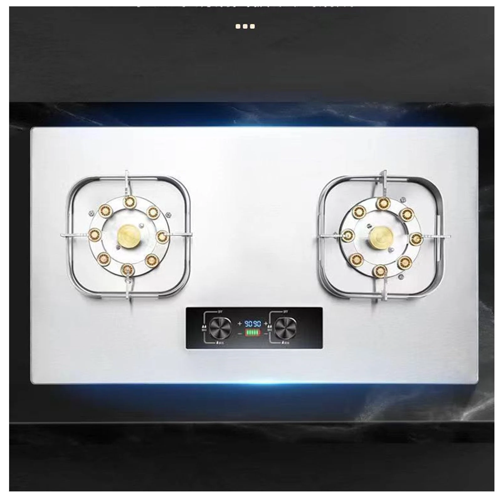 Gas Stove 2 Burners Gas Stove Timer (Double Side Independent) Thick Square Stainless Steel Stove Accidental Flameout Protection Device, 8.0KW(LPG)