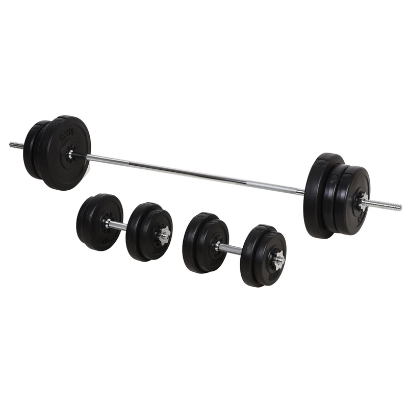 HOMCOM 65kg Adjustable Dumbbells, 2-in-1 Barbell Weights Set with Knurled Bar, Free Weights Training Equipment, for Men & Women Home Gym Exercise