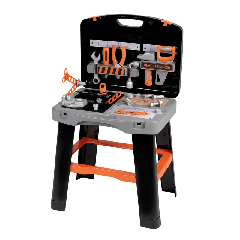 Smoby - Black+Decker - Bricolo Smart Workbench - DIY Toy for Kids - 33 Accessories and Tools - Saw, Hammer, Screwdriver and Others - From 3 Years Old - Made in France