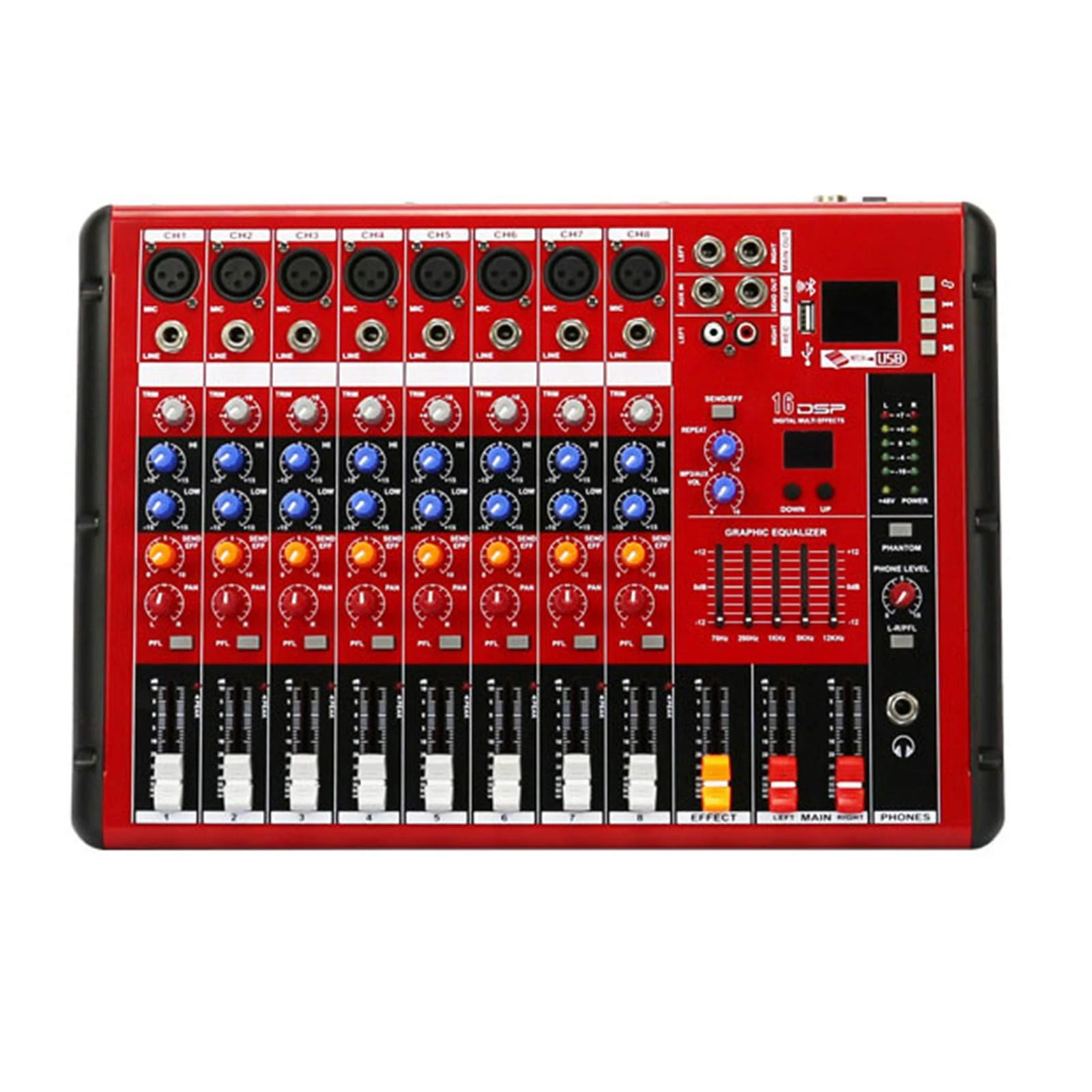 Studio Mixing Desks, 8 Channel Professional Sound Audio Mixer Effect Sound Mixer DJ Console Home Music Karaoke Small Bluetooth Mixer Professional Pure Table Mixer