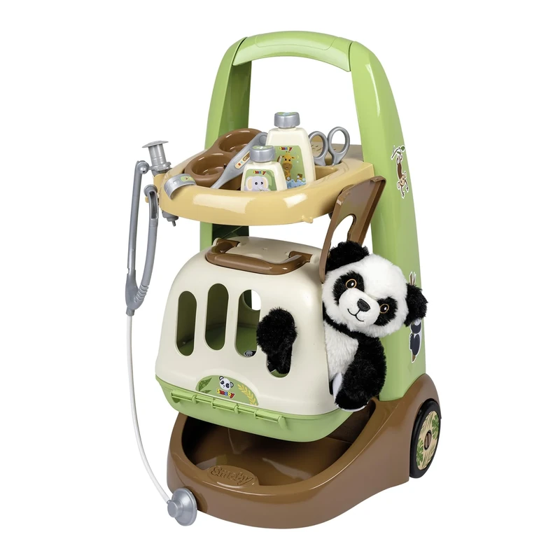 Smoby - Veterinary Trolley - 1 Panda Plush + Case - 10 Accessories - Syringe, Pair of Scissors, Bottles and Others - From 3 Years Old - Made in France