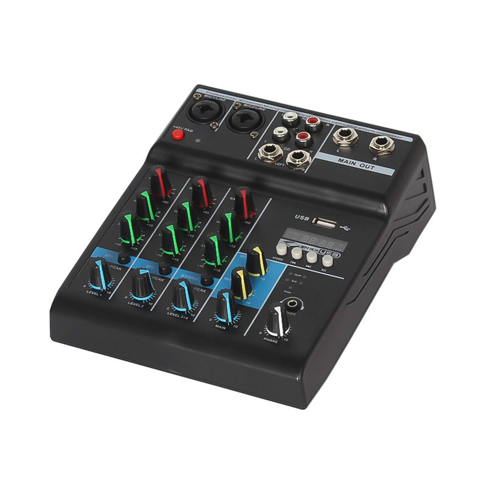 Studio Mixing Desks, 2020 New Professional Audio Mixer 4 Channels Bluetooth Sound Mixing Console for Karaoke Built-in Sound Card Special Effects Bluetooth