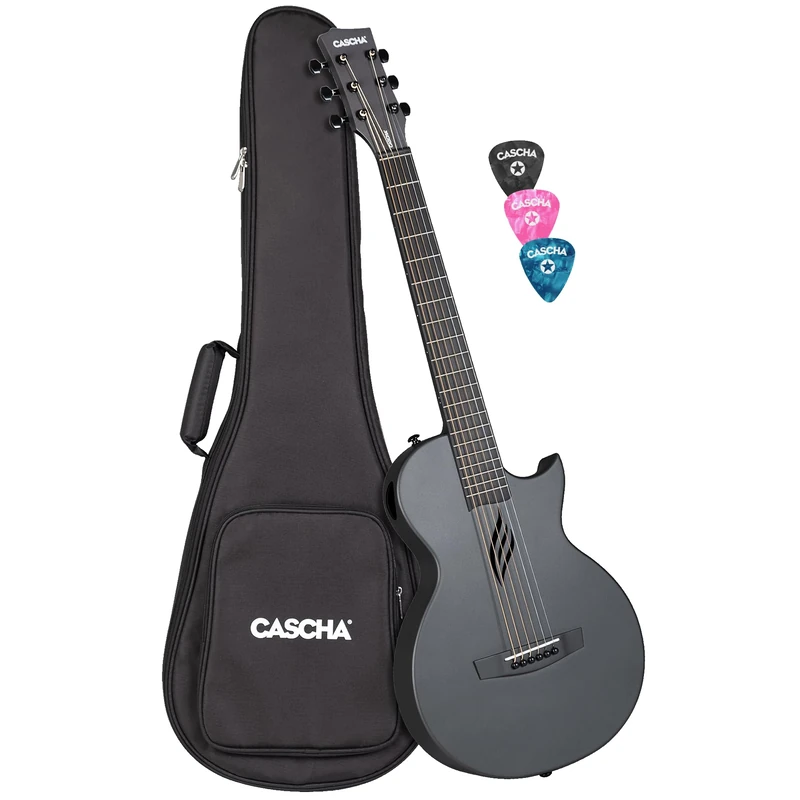 Cascha Carbon Fiber Acoustic Guitar Beginner Guitar for Adults Travel Acoustic Includes Gig Bag Guitar Strap Cleaning Cloth Picks Spare Strings
