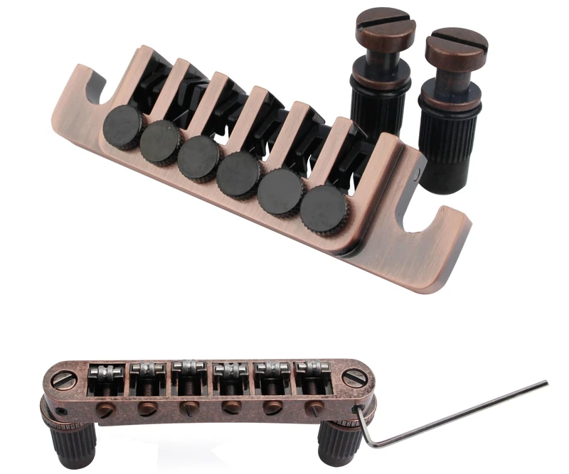 Guyker LP Electric Guitar Tune-O-Matic Roller Saddle Bridge GM005 + Vintage TP-6 Tailpiece Stop Bar Lock Combo Replacement Compatible with Les Paul LP 6 Strings Electric Guitar (Bronze)