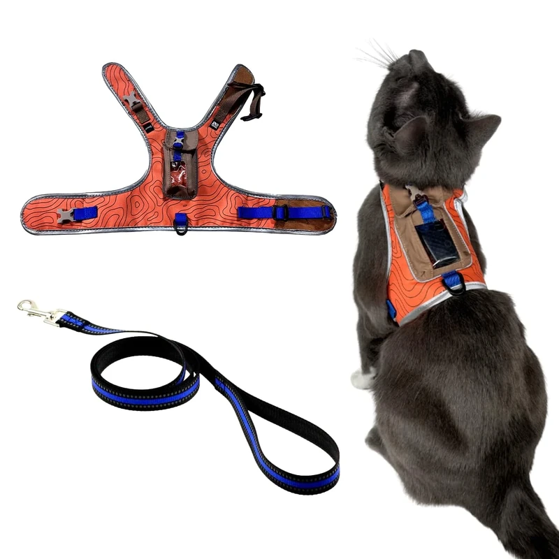 TRAVEL CAT The Pathfinder Cat Harness with GPS Tracker Pocket - Powered by Tractive Cat Harness Escape Proof - Walking Escape Proof Cat Harness for Small, Large Cat, Kitten (Orange, Medium)