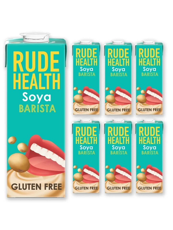 Rude Health 6 x 1 Litre Soya Barista Drink, Dairy Free, 100% Natural Drink, No Added Sugar, Healthy & Vegan Milk, Lactose Free Milk, No Additives, Gluten Free, Recyclable Packaging