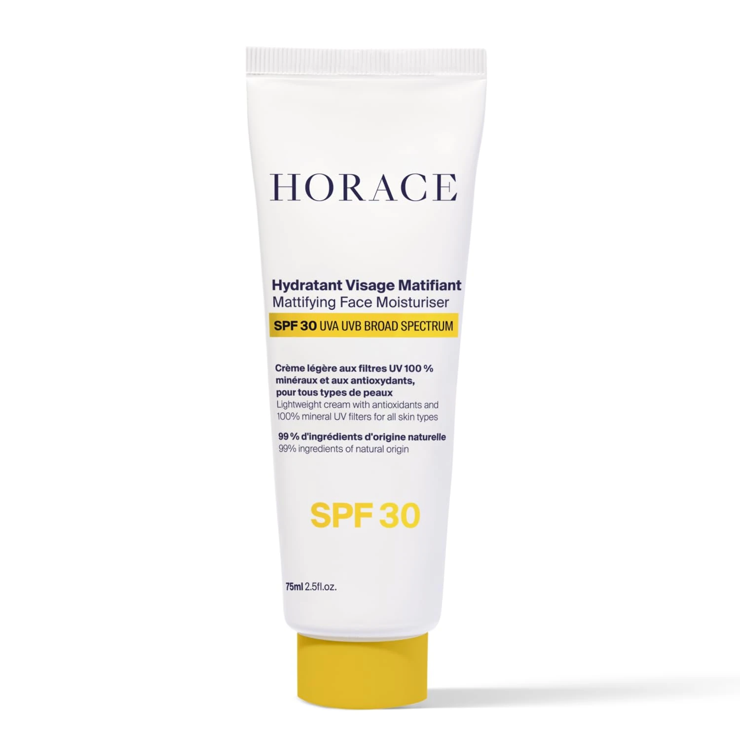 HORACE Mattifying Face Moisturiser SPF30 for Men - Natural Hydrating Cream with UV Protection - Premature Ageing Prevention - Skincare for All Skin Types - Unscented, 75 ml