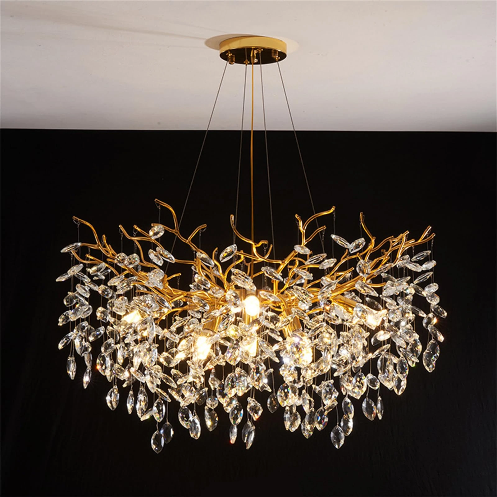 Crystal Tree Branches Chandeliers Gold Luxury Round Dia 60Cm Modern Pendant Light 7 Lights Ceiling Hanging Light for Dining Room Bedroom Living Room Entryway