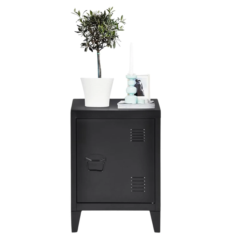 FurnitureR, Storage Unit, Small Filing Cabinet, Metal Cupboard with Flush Doors, 2 Compartments, Garage, Office, Black, 30.5 x 40.5 x 57.5cm