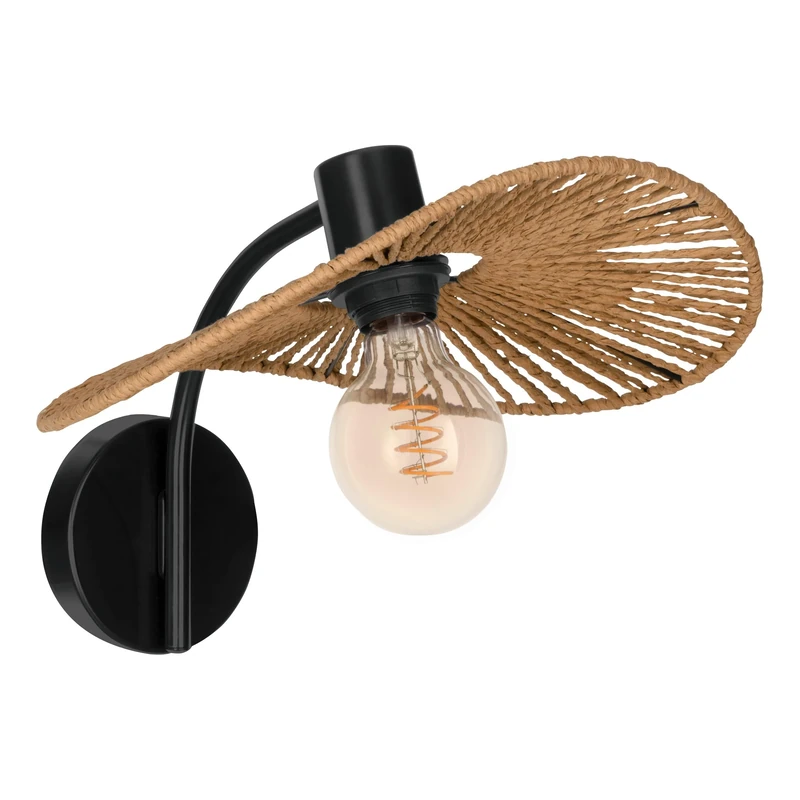 Eglo Wall Lamp Siruela, Boho Indoor Mounted Light, Natural Lighting, FSC Certified, Living Room Light Made of Paper in and Black Metal, E27 Socket