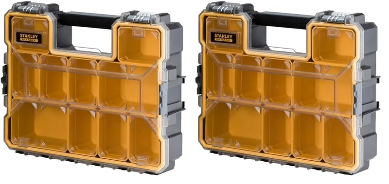 STANLEY FATMAX Waterproof 10-Compartment Deep Professional Tool Organiser, Removable & Stackable Deep Storage Cups with Transparent Lid, for Small Parts and Tools Storage, 1-97-521 (Pack of 2)