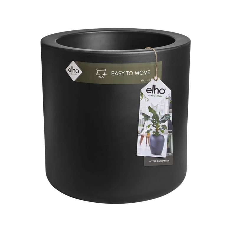 elho Pure Cilinder Wheels 50 - Large Plant Pot for Indoor & Outdoor - Recycled Plastic - Ø 49.5 x H 50 cm - Black/Black