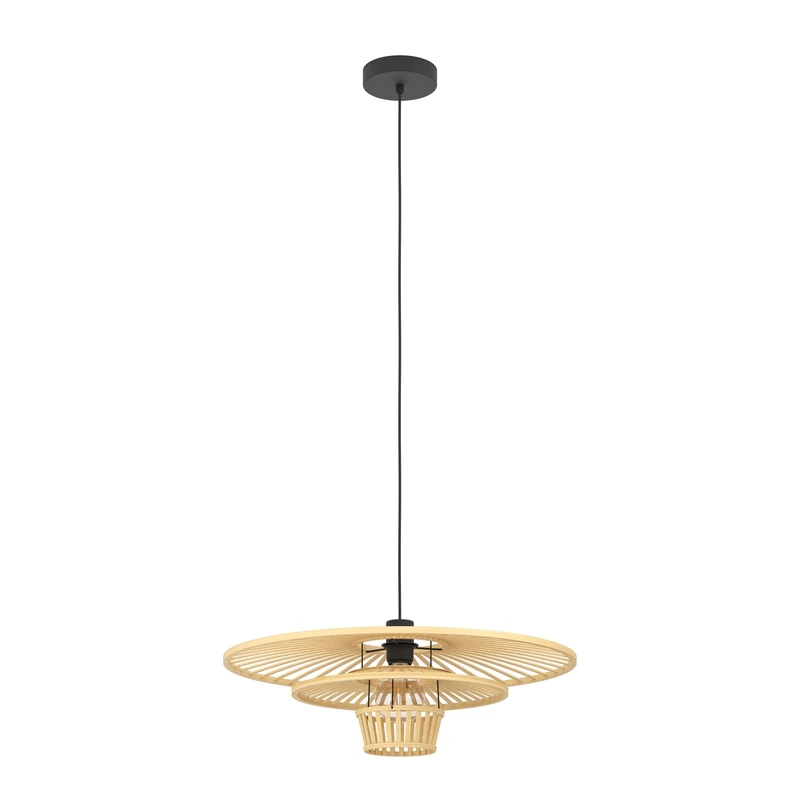 Eglo Pendant Lamp Lydney, Hanging Light Above Dining Table, Japanese Style Room Lamp, Bamboo Wood Lampshade, E27 Socket, Ø 57 cm