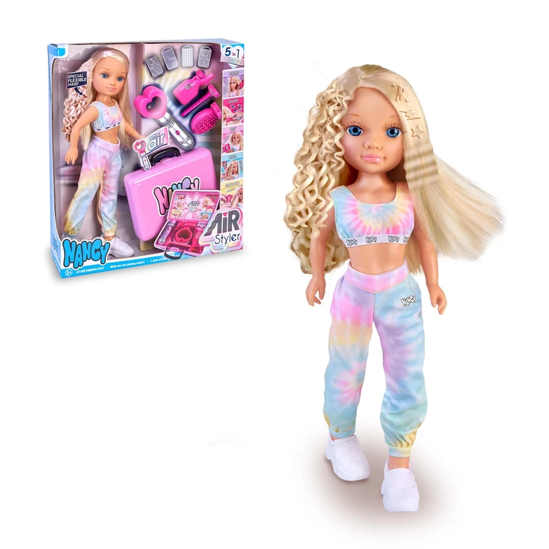 Nancy Air Styler Doll with Beauty Tool for Styling Hairstyles, Five Shapes of Hair Shaping: Drying, Brushing, Curling, Straightening and Shaping, Flexible Hair, Ages 3+ Famous (NAC73000)