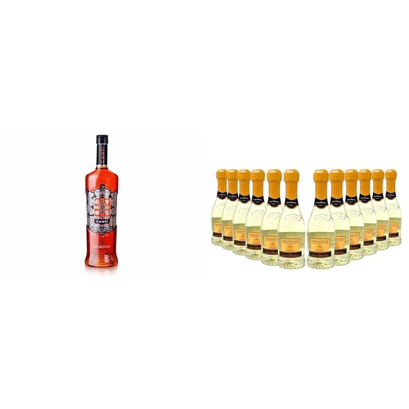 Canti - 25 Aperitivo, Spritz Drink, Citrusy Aperitif, 1x1L + Canti - Prosecco D.O.C. Millesimato, Extra Dry Wine , in Baby Bottles, Italian Glera Grape Variety from Veneto, 12x200 ml