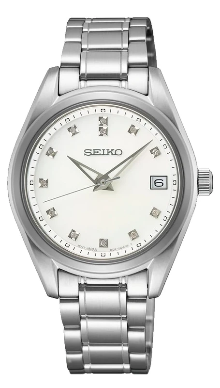Seiko SUR579P1 Women's Analogue Quartz Watch with Stainless Steel Strap, Silver/Black, Classic