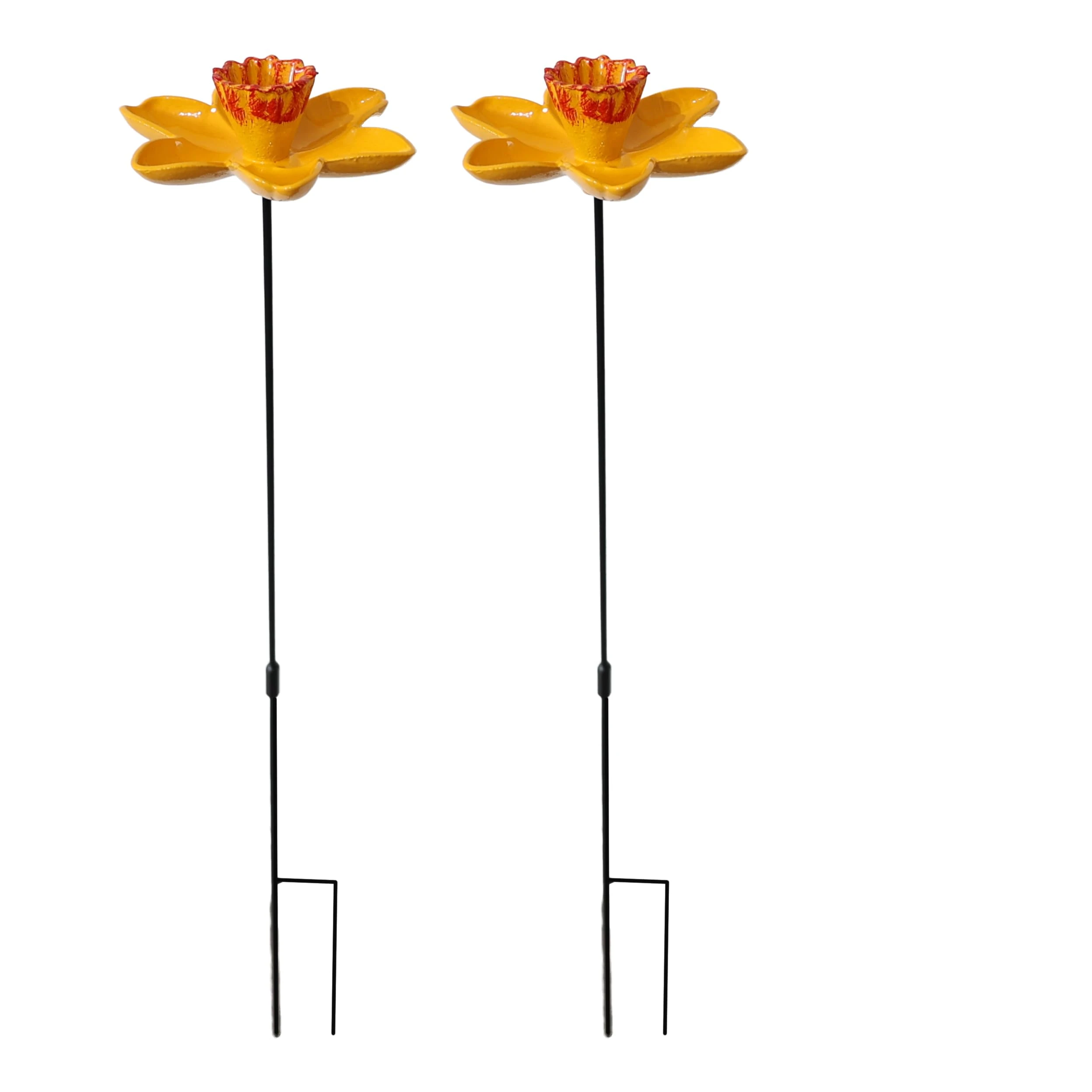 DIVCHI Bird Feeders Free Standing Flower Birds Feeding Station | Garden | Outdoor | Pole | Decorative | Wild Bird | Seed | Nut | Water | Bowl | Bath | Dish (Pack of 2) (Yellow)