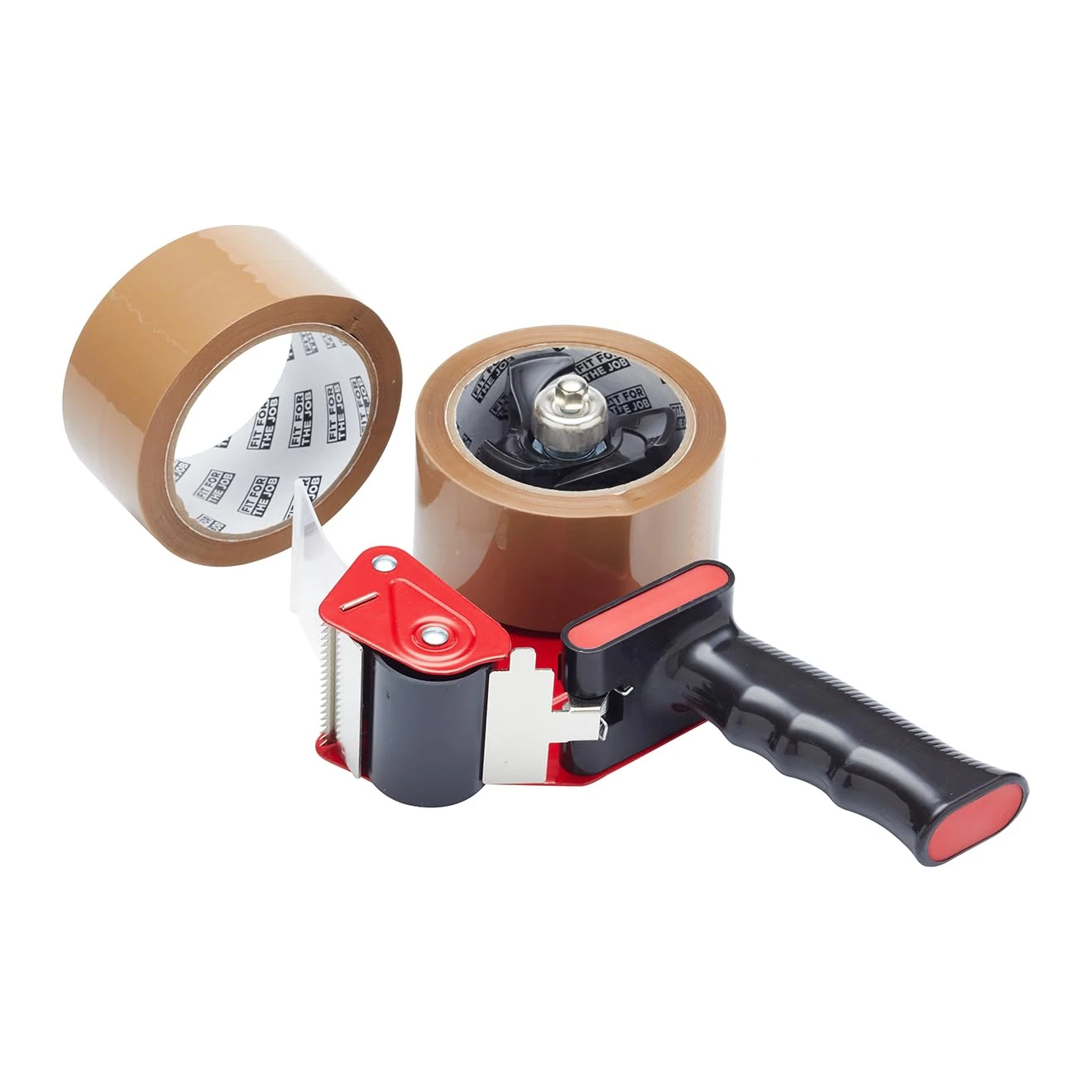 Fit For The Job Brown Parcel Tape Gun and Dispenser - Heavy Duty Packing Tape Dispenser for Efficient Sealing and Packing Needs - 2 Rolls