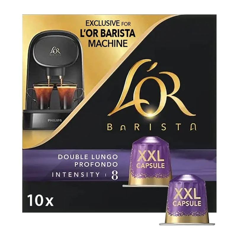L’OR BARISTA Double Shot Coffee Capsules, Lungo Profondo XXL Aluminium Coffee Pods, 7 Packs, Total 70 Coffee Capsules