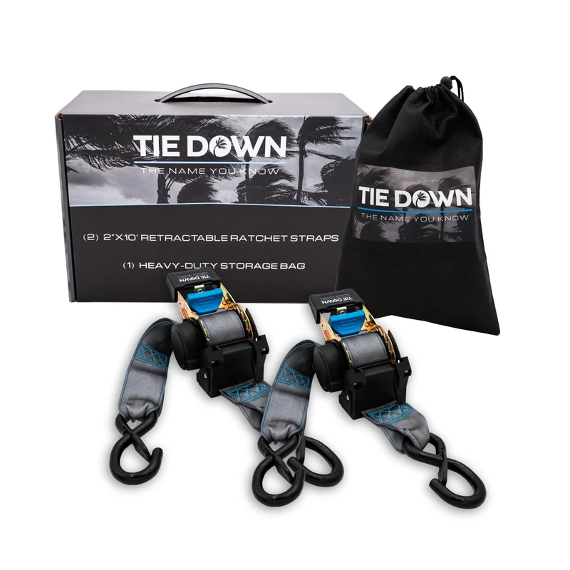 Tie Down 2 in. x 10 ft Grey Heavy Duty Retractable Ratchet Strap, 2-Pack Kit - 3000 lbs. Breaking Load Limit