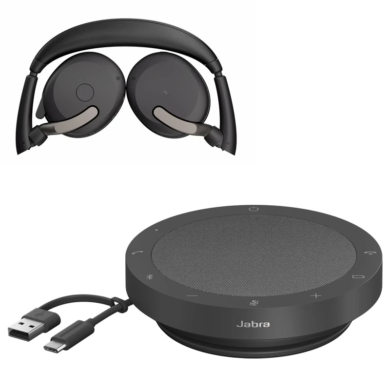 Jabra Evolve2 65 Flex - Wireless Stereo Headset with Bluetooth Speak2 55 Wireless Speakerphone - Certified for Zoom and Google Meet (bundle)