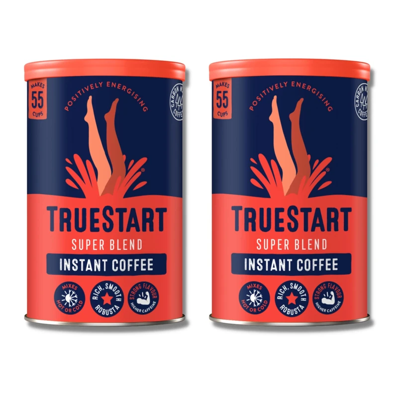 TrueStart Barista Grade Super Blend Strong Instant Coffee – 2 x 100g (110 Cups), Premium Freeze-Dried Coffee Granules, Mycotoxin-Free, Antioxidant Rich, Strong & Smooth with 100% Full Flavour