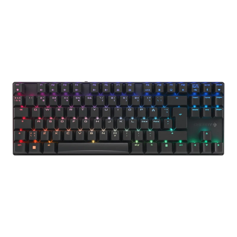 CHERRY MX 8.2 TKL Wireless, Cordless Gaming Keyboard without Numpad, Pan-Nordic Layout (QWERTY), Bluetooth, 2,4 GHz & Kabel, MX2A RED Switches, Black