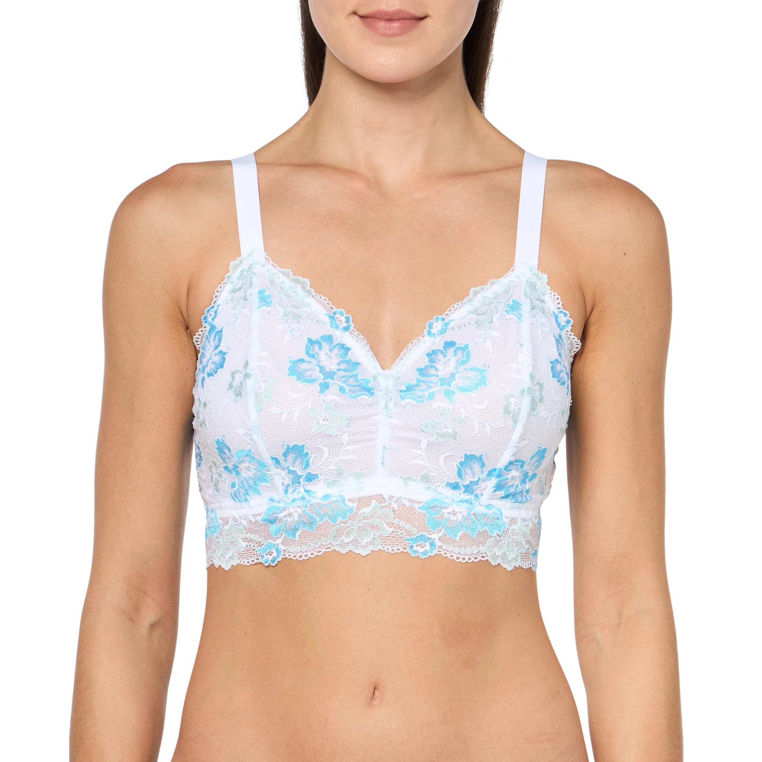 Cosabella Women's Savona Curvy Longline Bralette Bra, Semi-Sheer, White/Verde Umbria/Constance Blue, S