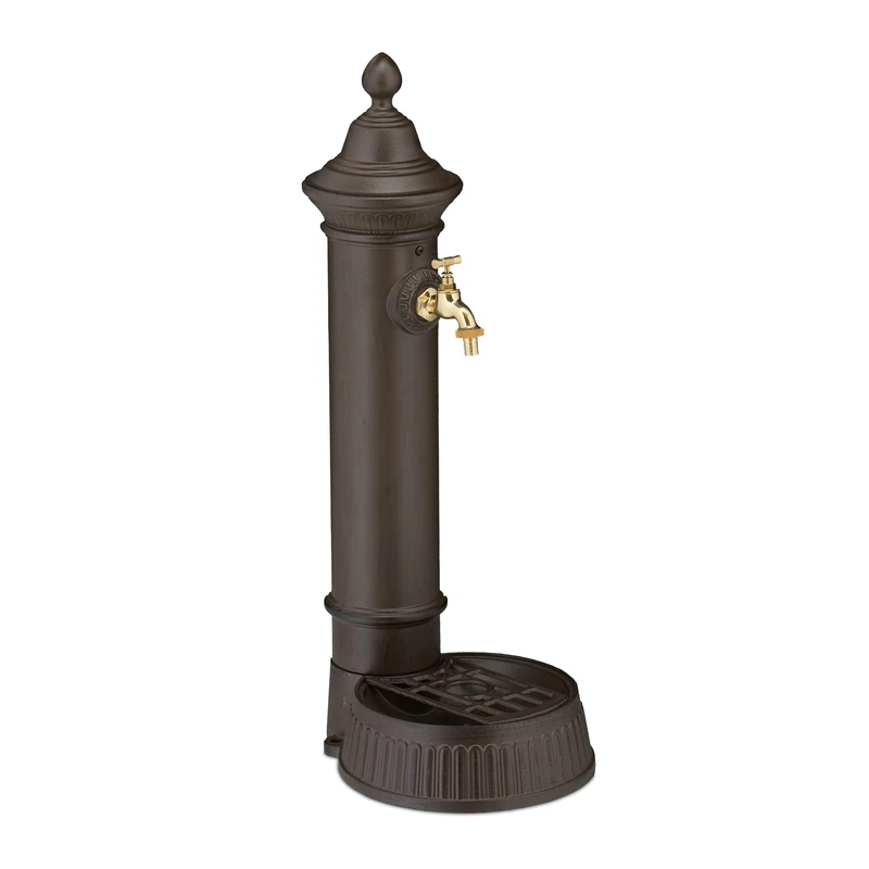 Relaxdays Standing Water Fountain, Antique Look, Nostalgia, Garden, Patio, Faucet, Basin, HWD: 72 x 26 x 31 cm, Brown