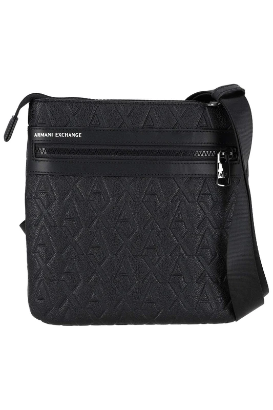 Armani Exchange Men's Double Pocket Embossed Monogram Texture Crossbody, Black, black, One size