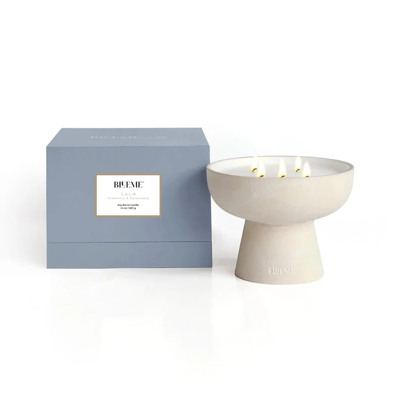 BLUEME Calm - Osmanthus & Sandalwood, Luxury Candle w/Essential Oils, 5 Wick, Hand-Poured Soy, Cotton Wick, Ceramic - Image 1